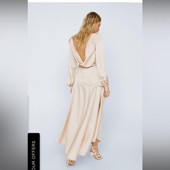 NWT NASTY GAL Cowl Back Satin Wrap Maxi Dress in coral - Picture 2 of 9